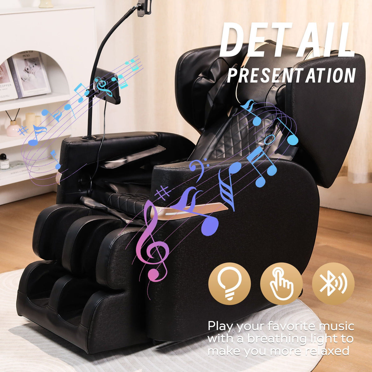 Massage Chair Recliner with Zero Gravity and Full Body Air Pressure - Black
