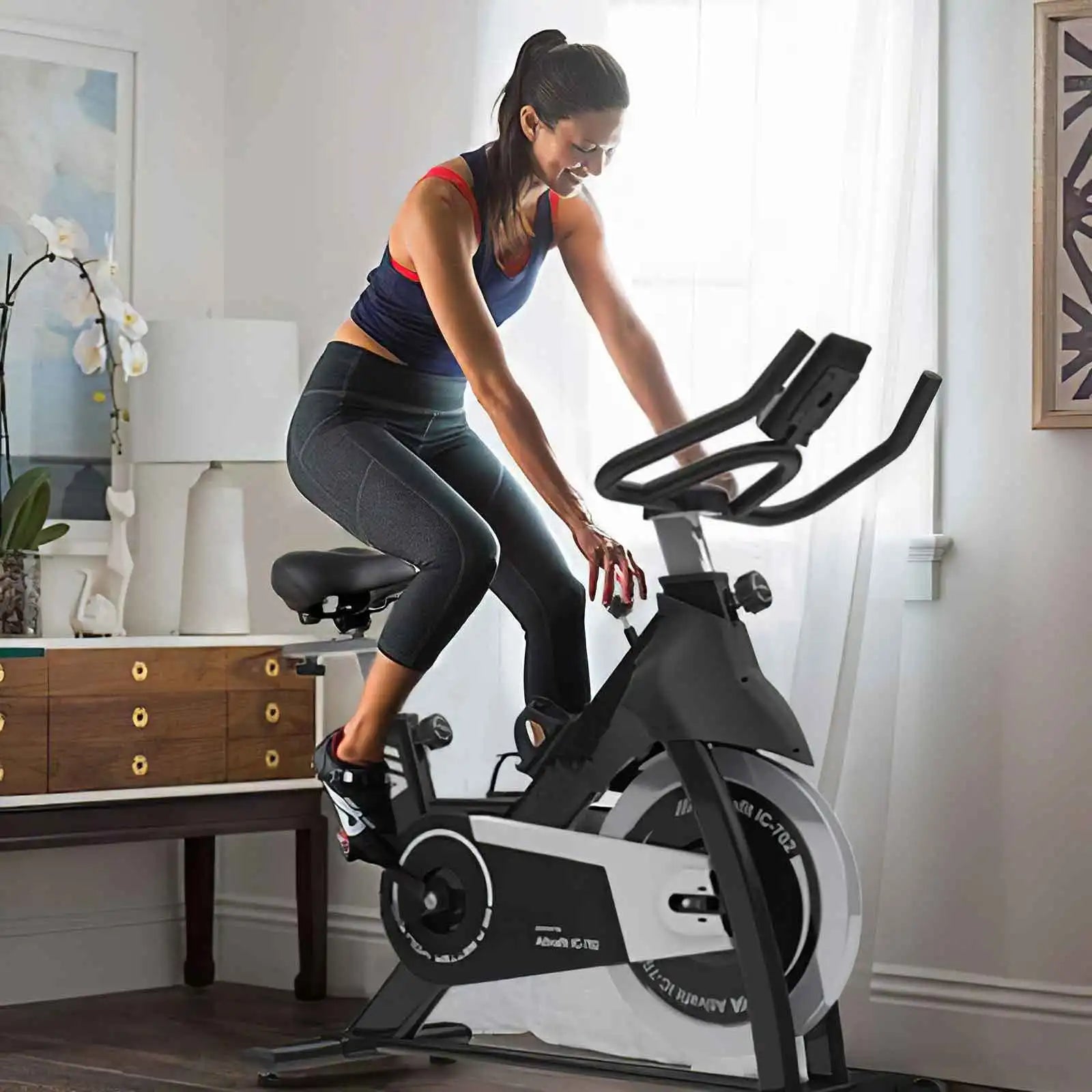 Indoor Cardio Workout Stationary Bike with Heart Rate Tracking