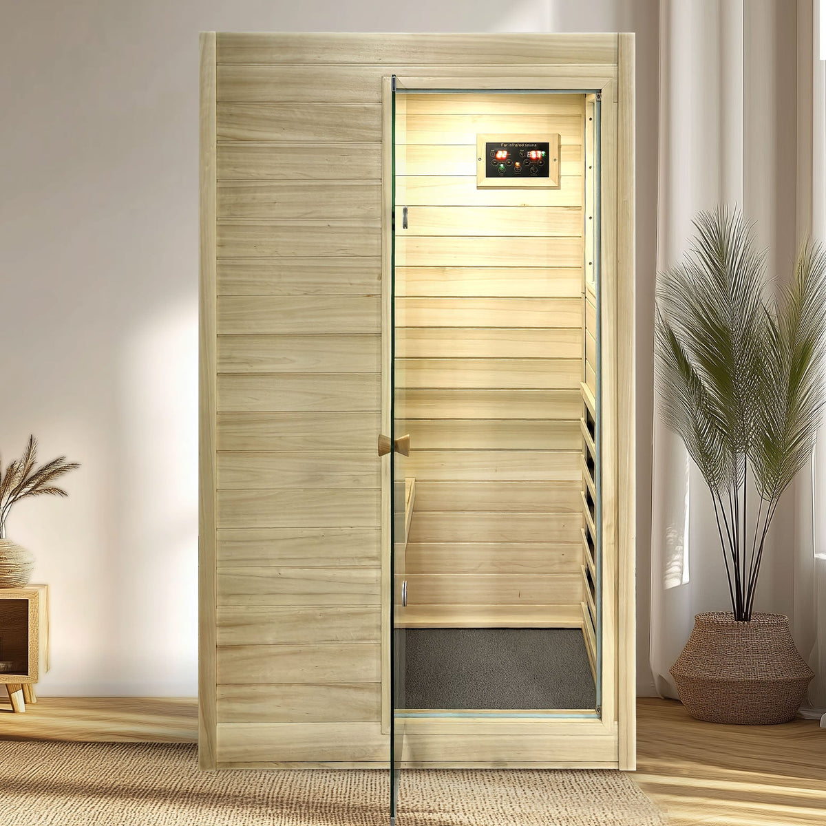 Far Infrared Sauna Room with 5 Heating Panels - Wood and Glass