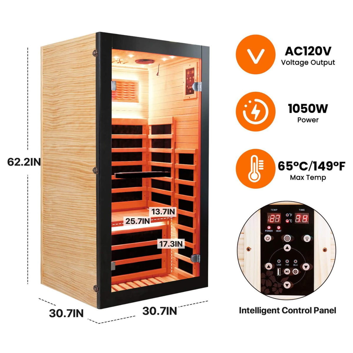 Thermora Single-Person Chilean Pine Infrared Sauna Cabin (SAK57926)